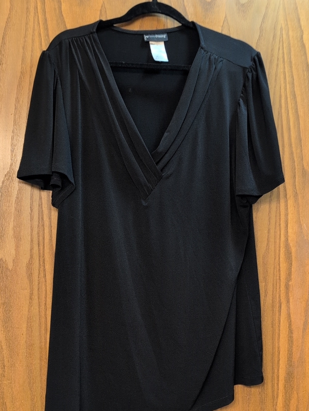 Worthington Black V-Neck Short Sleeve Draped Tee